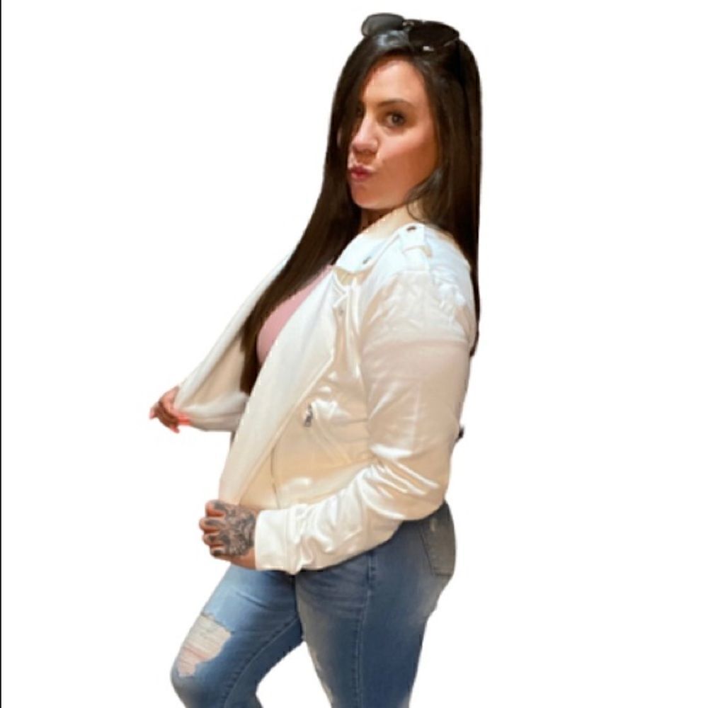 110. White cotton Moto jacket - Picture 3 of 4
